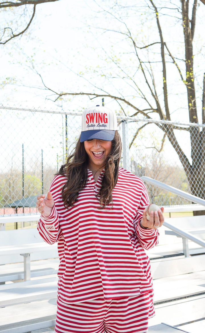 Swing Batter Batter - Navy Pinstripe Trucker Hat
