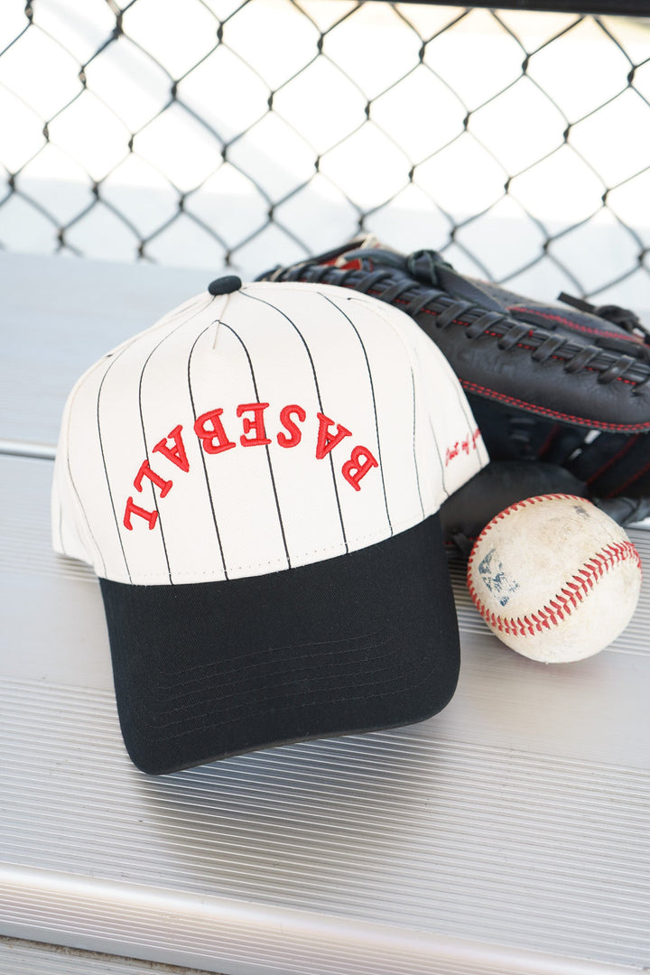 BASEBALL - Red on Black Stripe Vintage Hat