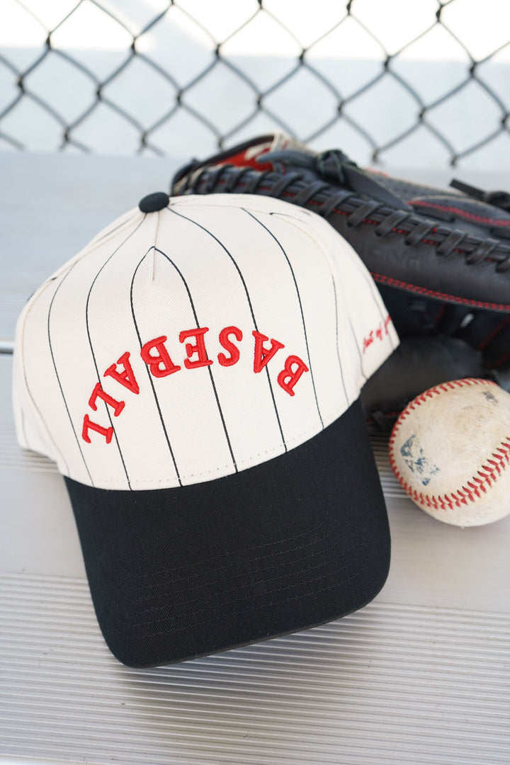 BASEBALL - Red on Black Stripe Vintage Hat