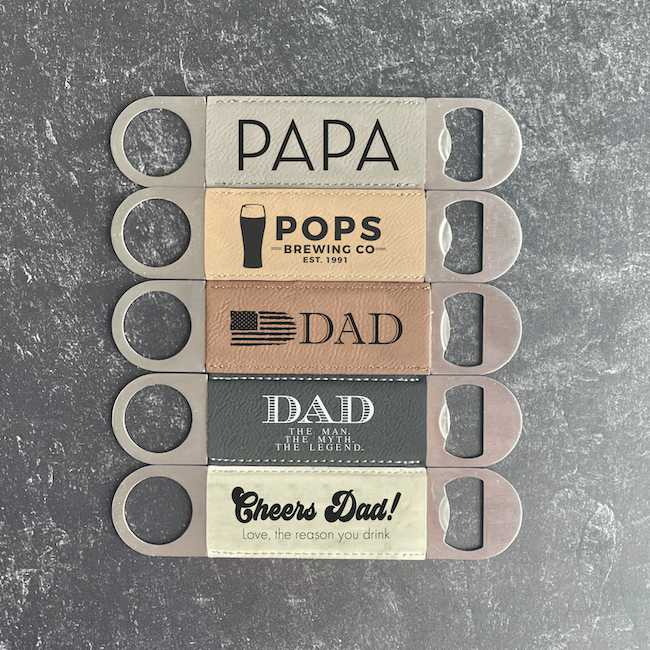Father's Day Leather Engraved Bottle Opener - Barn Street Designs