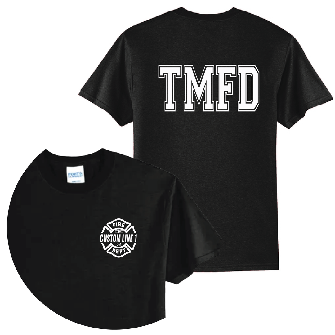 Personalized Firefighter T-Shirt — Maltese Cross &amp; Varsity Department Letters