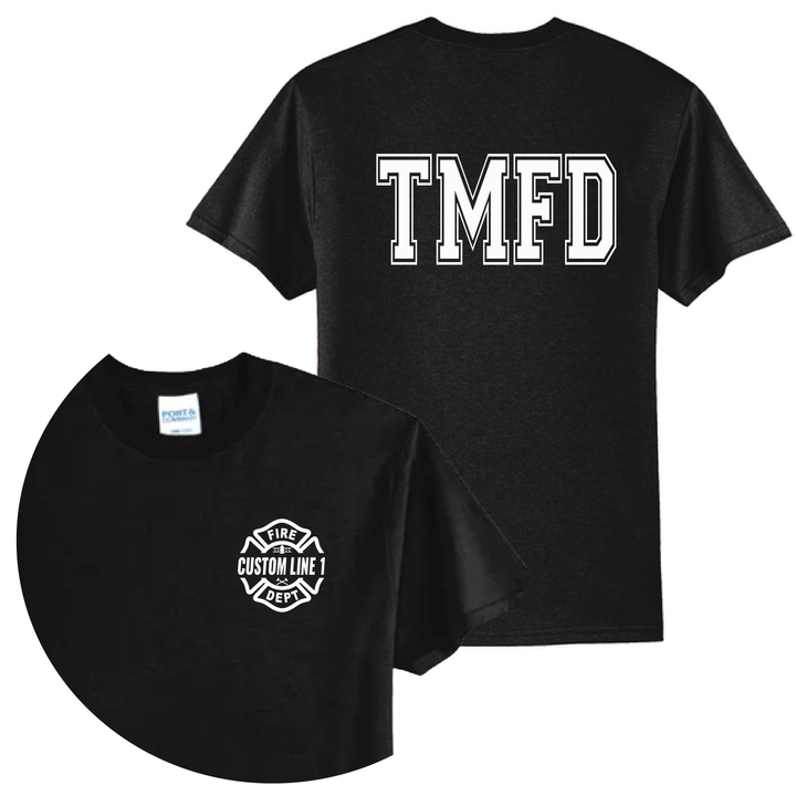 Personalized Firefighter T-Shirt — Maltese Cross &amp; Varsity Department Letters