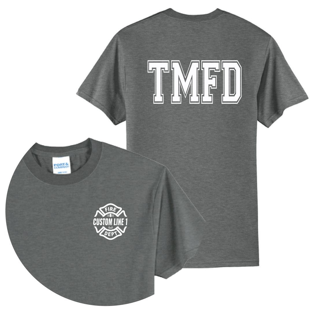 Personalized Firefighter T-Shirt — Maltese Cross &amp; Varsity Department Letters