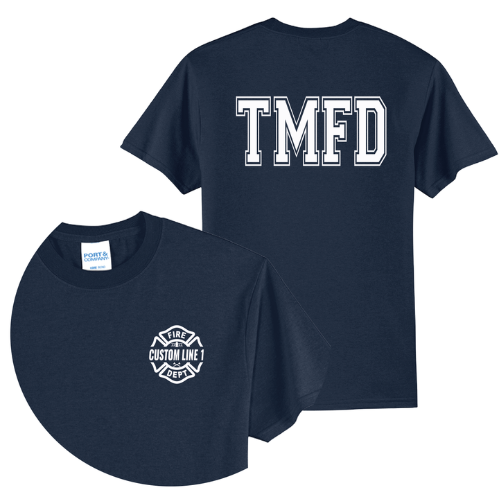 Personalized Firefighter T-Shirt — Maltese Cross &amp; Varsity Department Letters