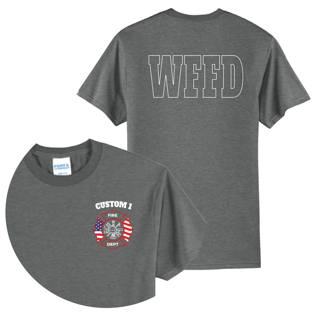Personalized American Flag Firefighter T-Shirt — Maltese Cross &amp; Varsity Letters