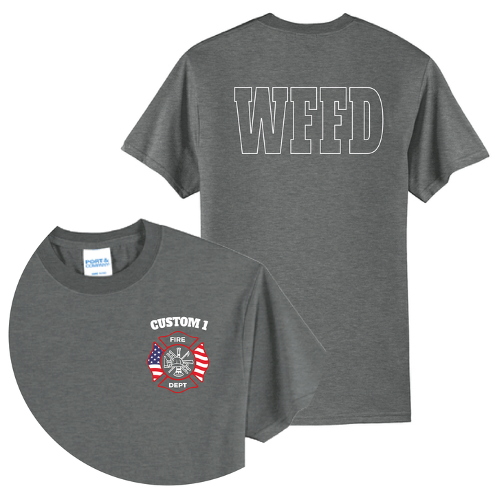 Personalized American Flag Firefighter T-Shirt — Maltese Cross &amp; Varsity Letters