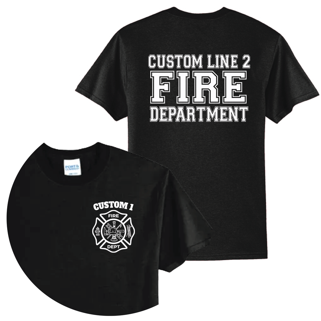 Personalized Firefighter T-Shirt — Classic Maltese Cross &amp; Fire Department Back