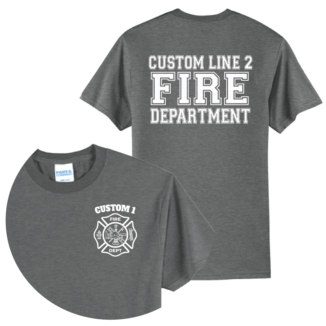 Personalized Firefighter T-Shirt — Classic Maltese Cross &amp; Fire Department Back