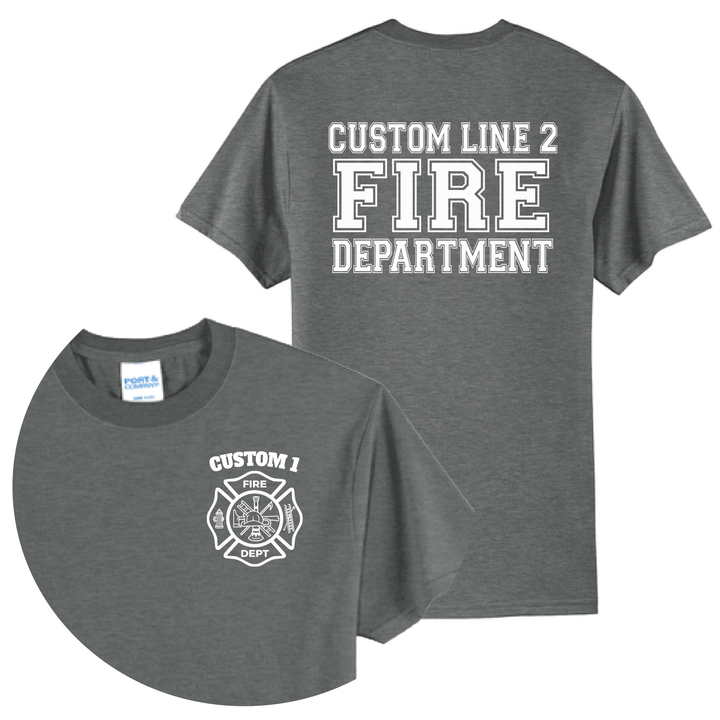 Personalized Firefighter T-Shirt — Classic Maltese Cross &amp; Fire Department Back