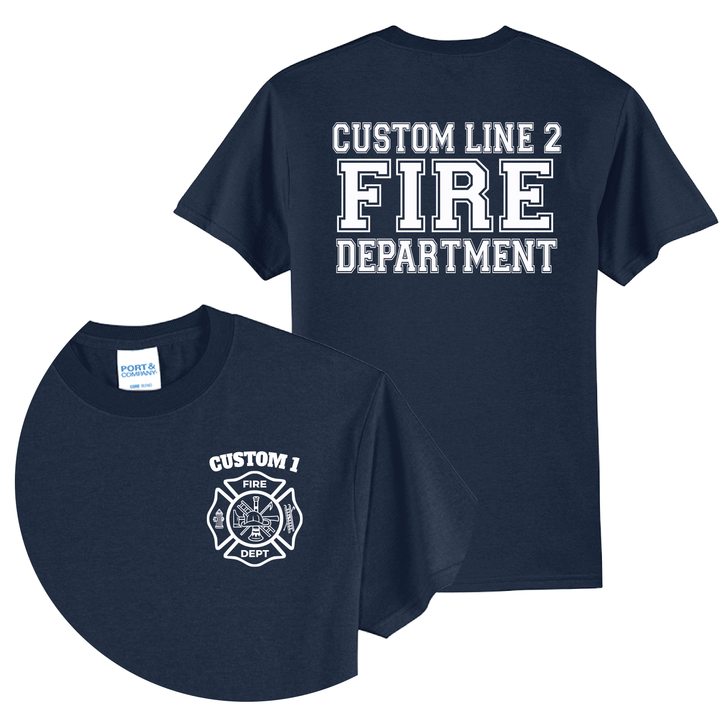 Personalized Firefighter T-Shirt — Classic Maltese Cross &amp; Fire Department Back