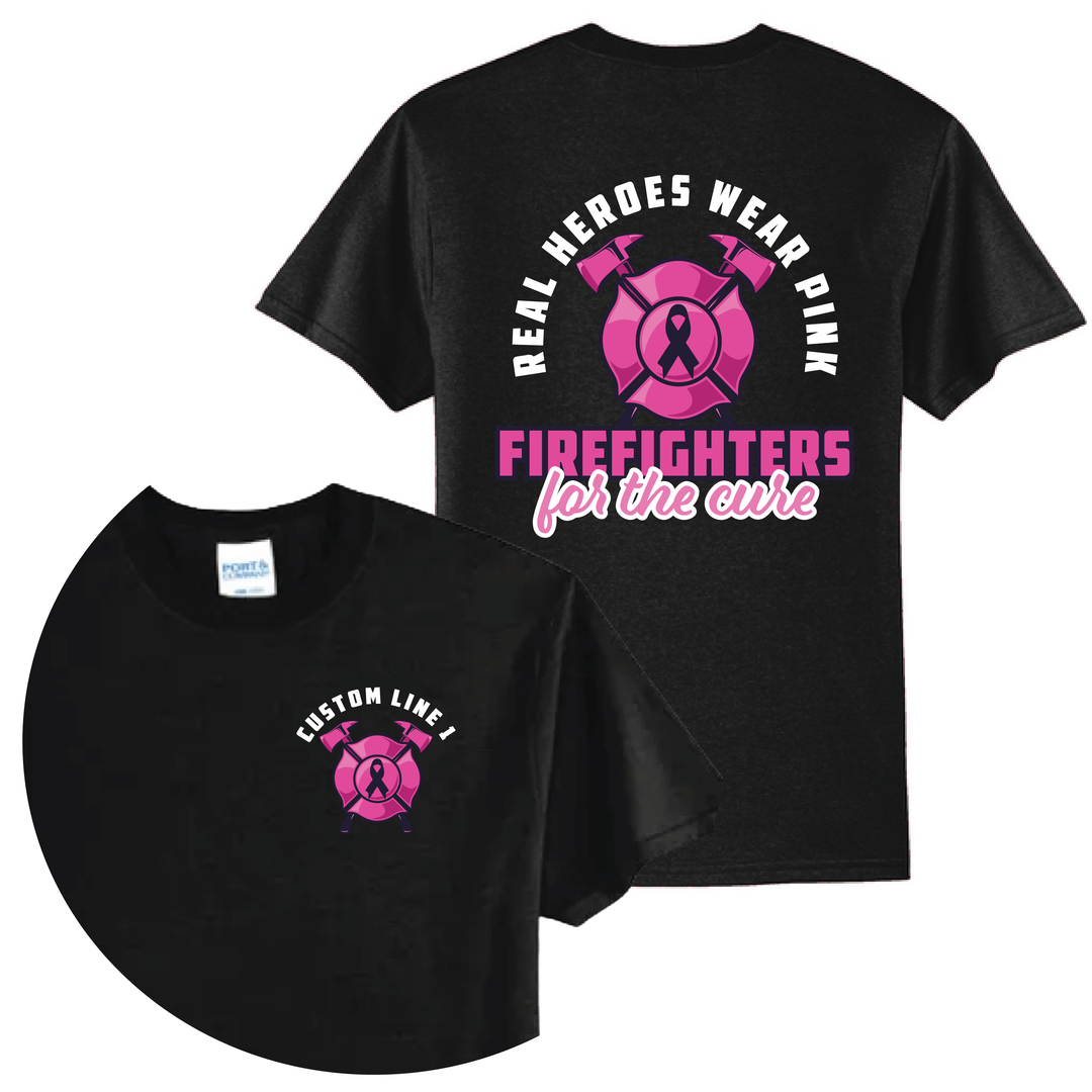Personalized Firefighter Breast Cancer Awareness T-Shirt — Real Heroes Wear Pink