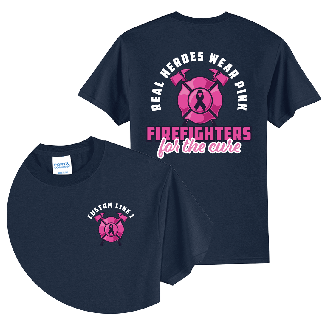 Personalized Firefighter Breast Cancer Awareness T-Shirt — Real Heroes Wear Pink