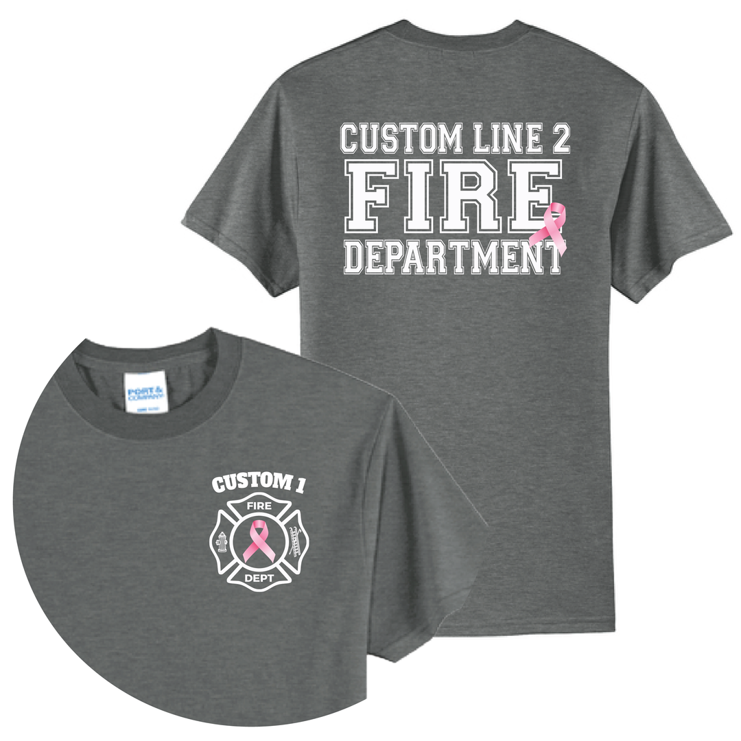 Personalized Firefighter Breast Cancer Awareness T-Shirt — Pink Ribbon Maltese Cross