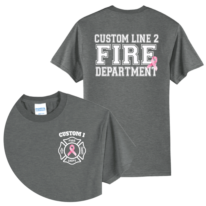 Personalized Firefighter Breast Cancer Awareness T-Shirt — Pink Ribbon Maltese Cross