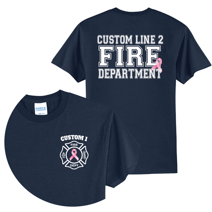 Personalized Firefighter Breast Cancer Awareness T-Shirt — Pink Ribbon Maltese Cross