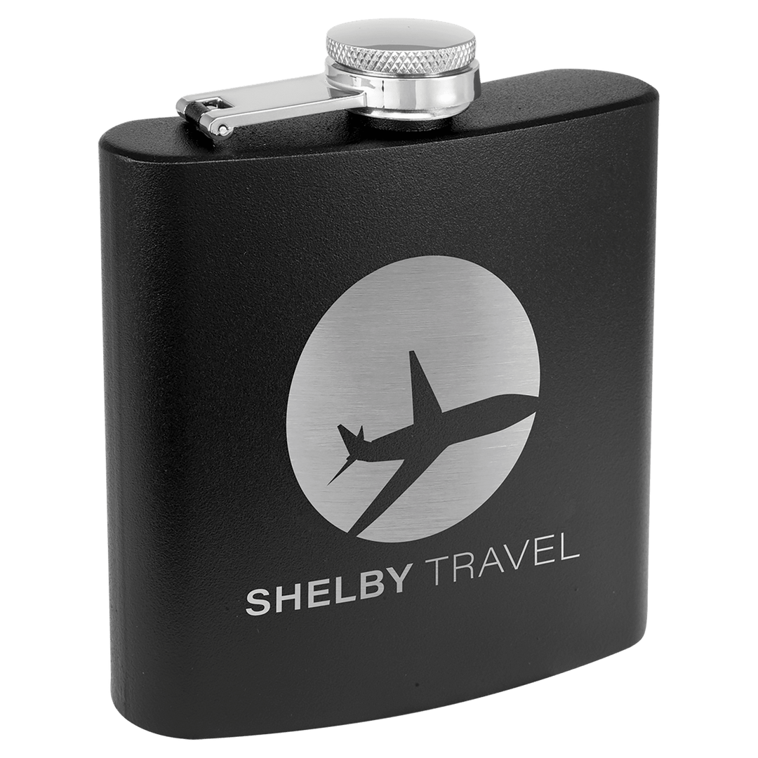 Engraved Powder Coated Flask with Logo in Matte Black