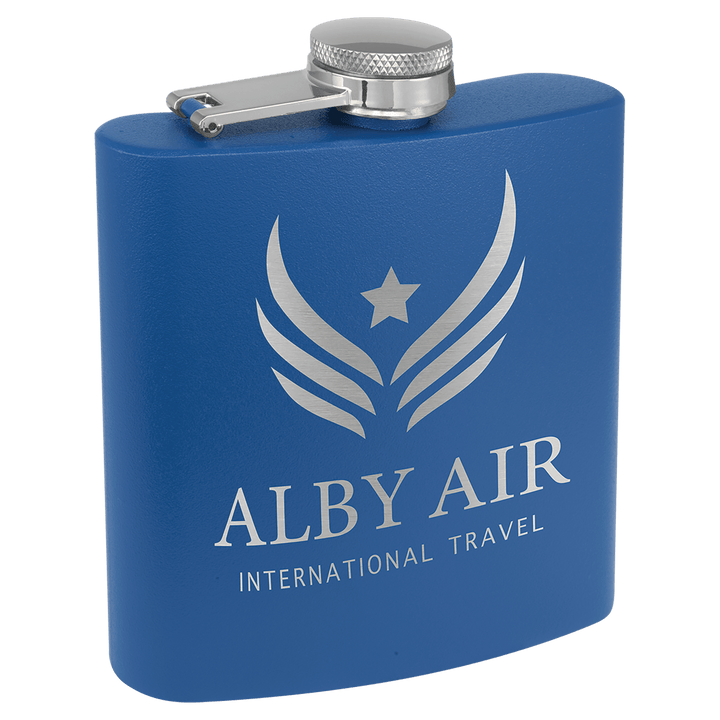 Engraved Powder Coated Flask with Logo in Blue
