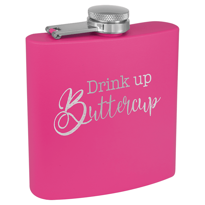 Engraved Powder Coated Flask with Logo in Pink