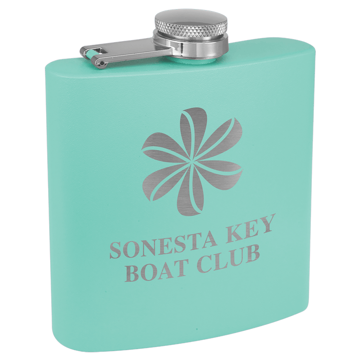 Engraved Powder Coated Flask with Logo in Teal