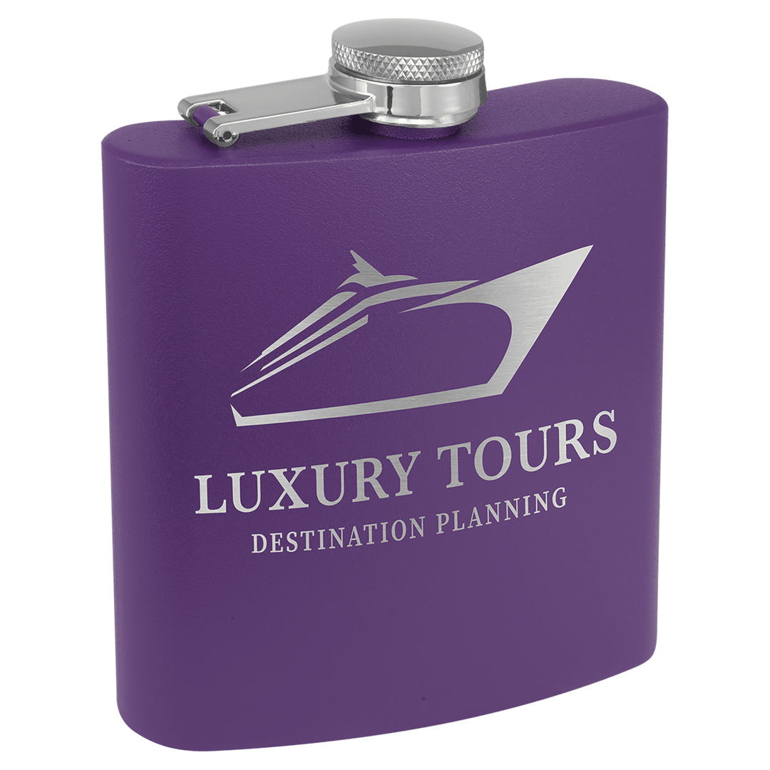 Engraved Powder Coated Flask with Logo in Purple
