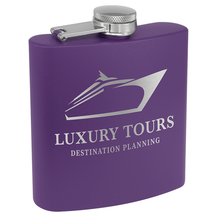 Engraved Powder Coated Flask with Logo in Purple