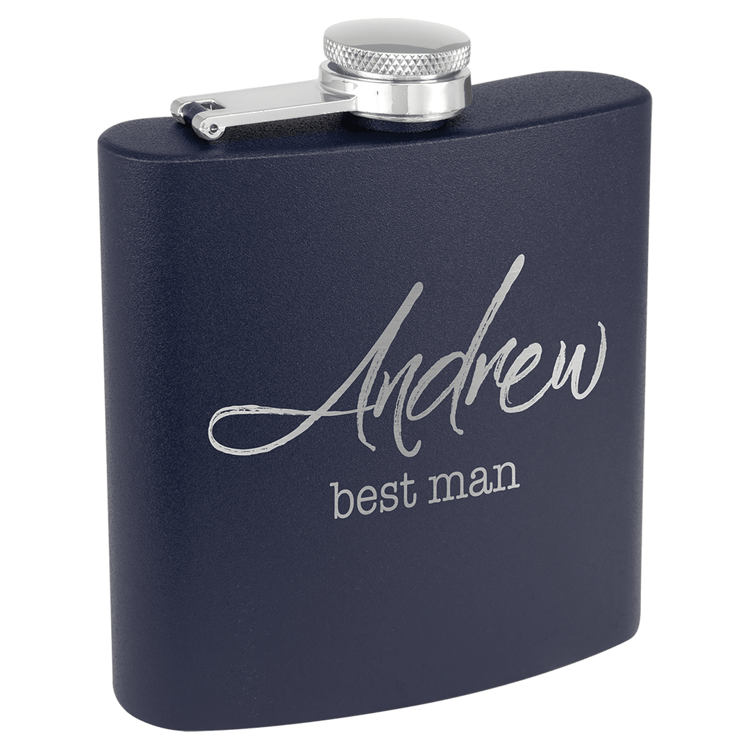 Engraved Powder Coated Flask with Logo in Navy Blue