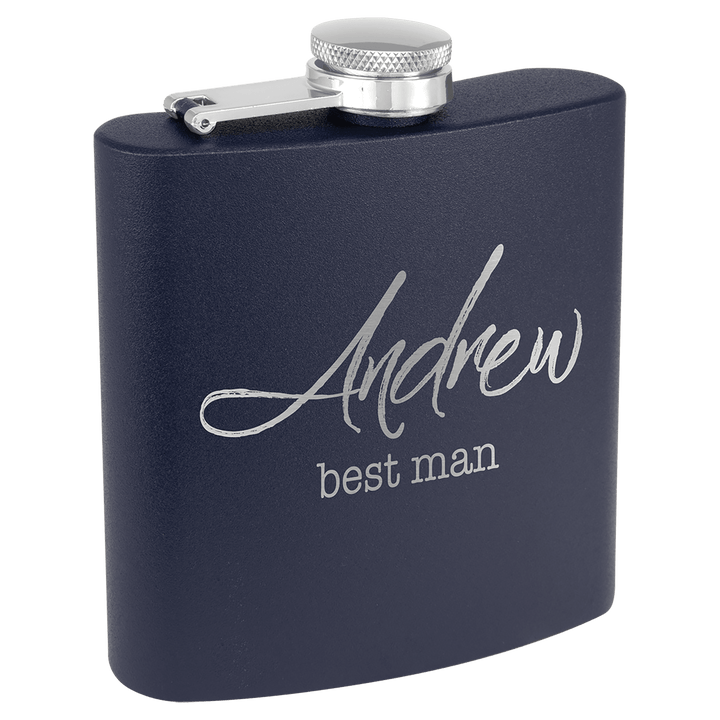 Engraved Powder Coated Flask with Logo in Navy Blue