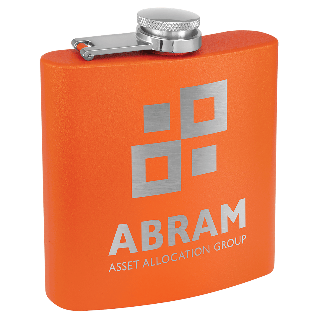 Engraved Powder Coated Flask with Logo in Orange