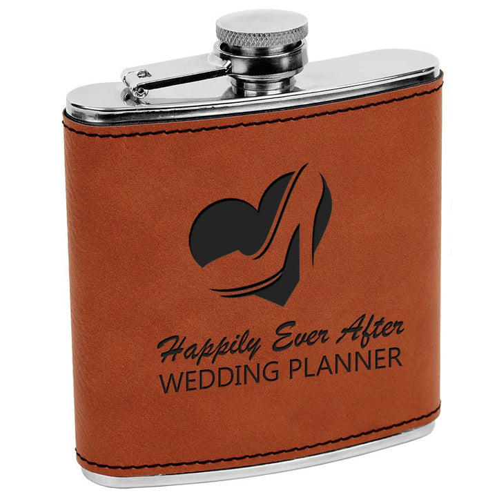 Engraved Leatherette Flask with Logo in Rawhide
