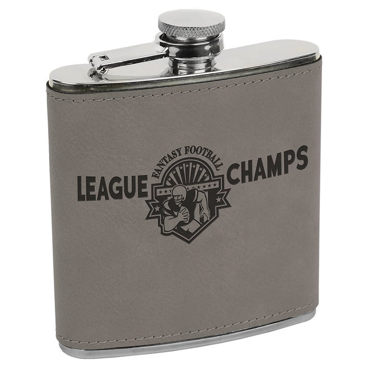 Engraved Leatherette Flask with Logo in Gray
