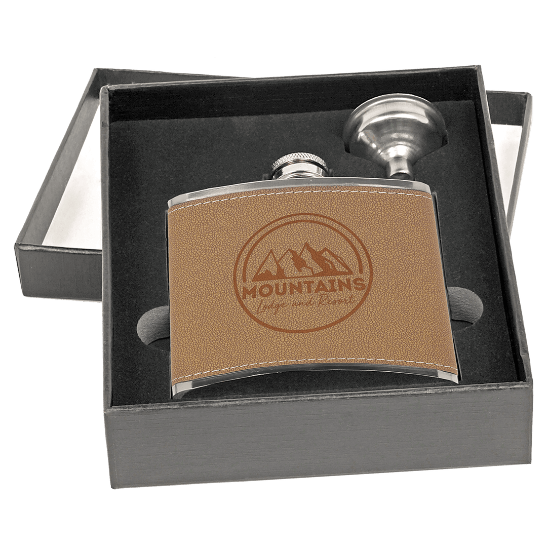 Engraved Leather Flask Set in Presentation Box
