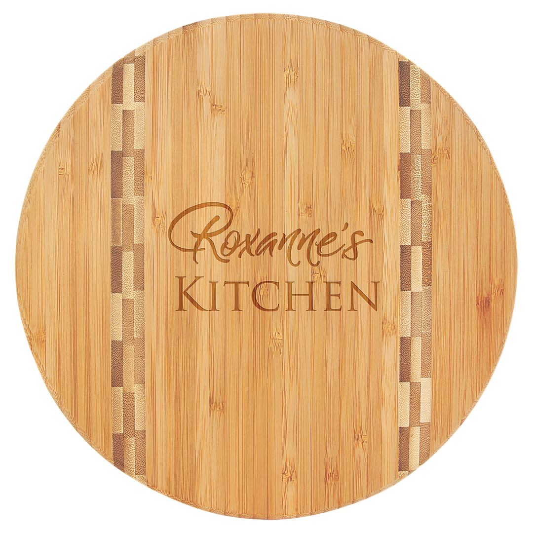 9 3/4" Round Bamboo Cutting Board with Butcher Block Inlay
