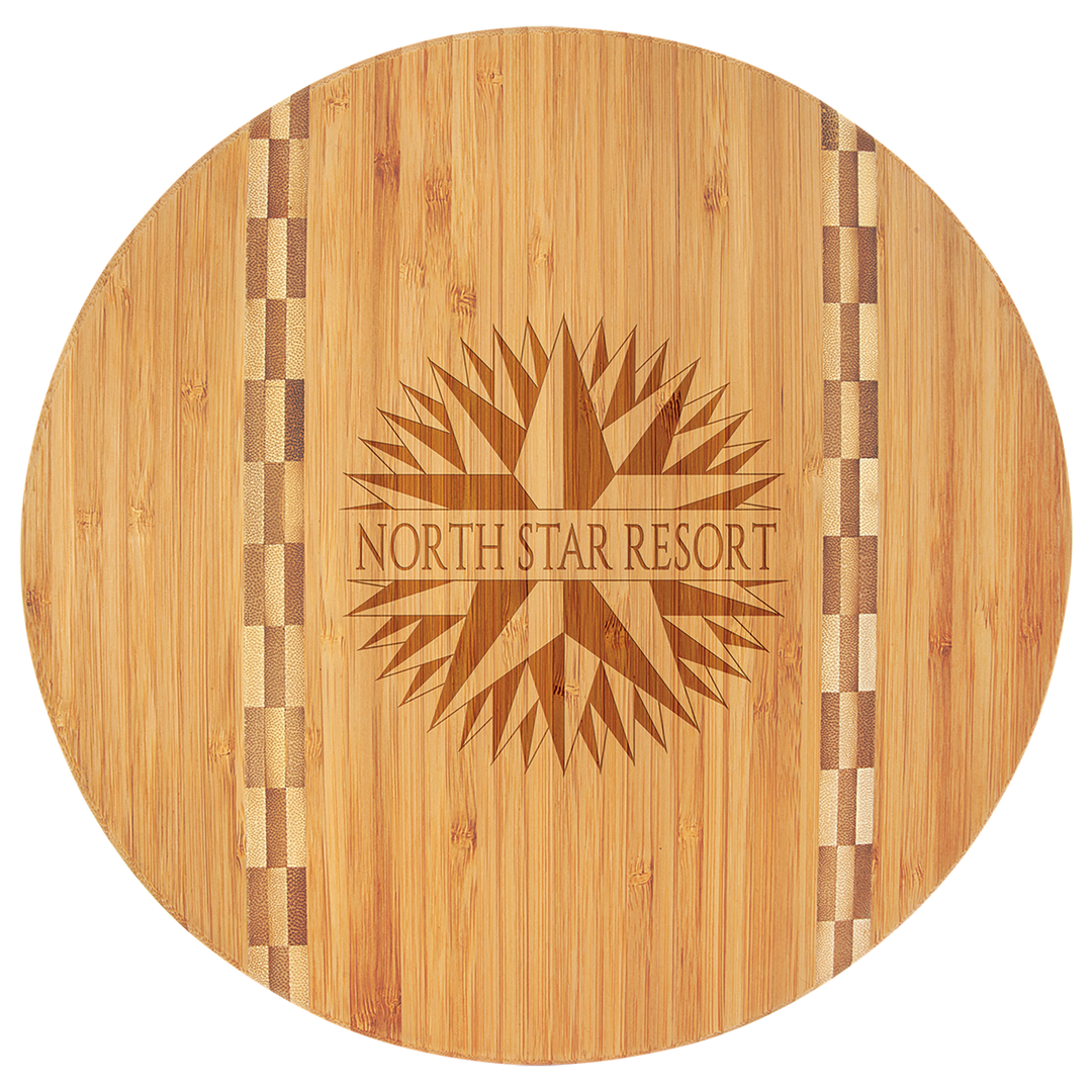 11 3/4" Round Bamboo Cutting Board with Butcher Block Inlay