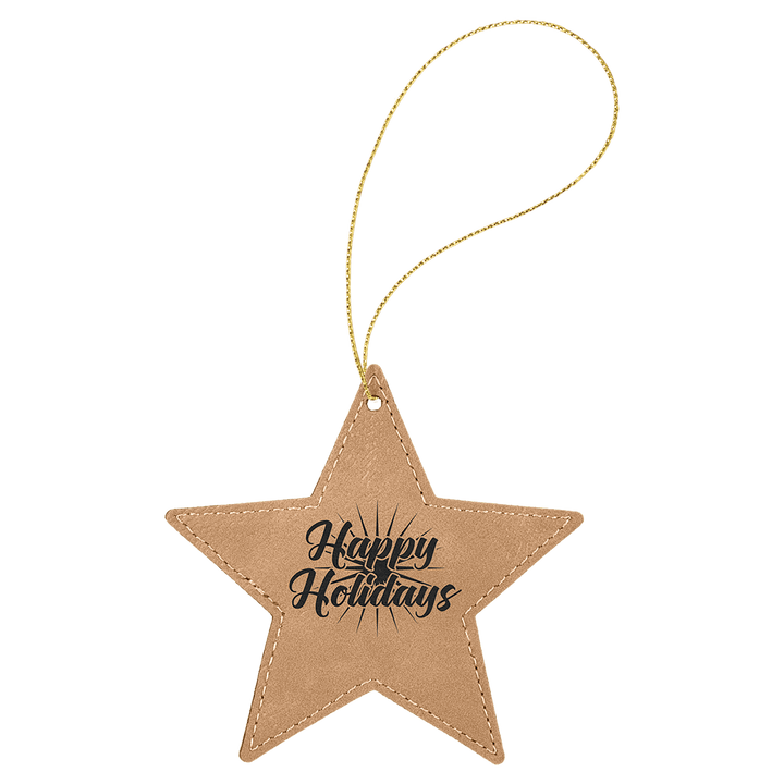 Engraved Leatherette Star Ornament with Logo in Light Brown