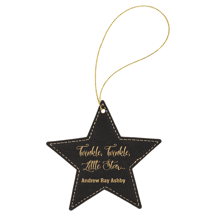 Engraved Leatherette Star Ornament with Logo in Black/Gold