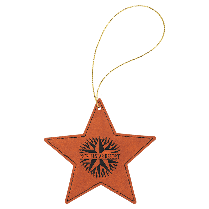 Engraved Leatherette Star Ornament with Logo in Rawhide