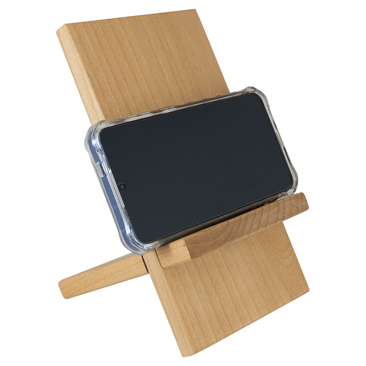 Phone sideways on the wood stand