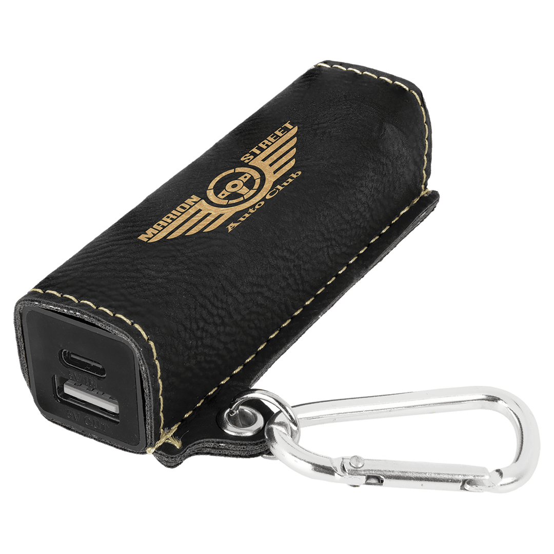 Leatherette 2200 mAh power bank in Black/Gold