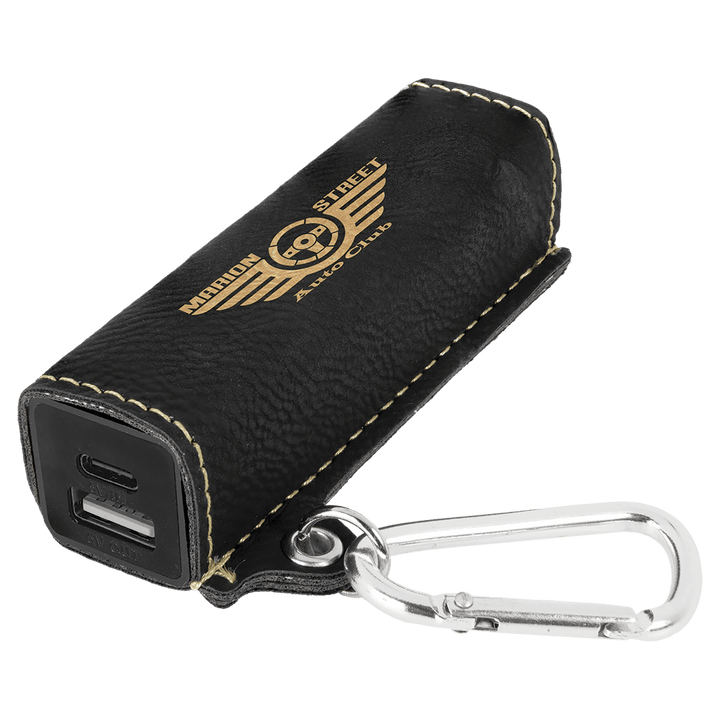 Leatherette 2200 mAh power bank in Black/Gold