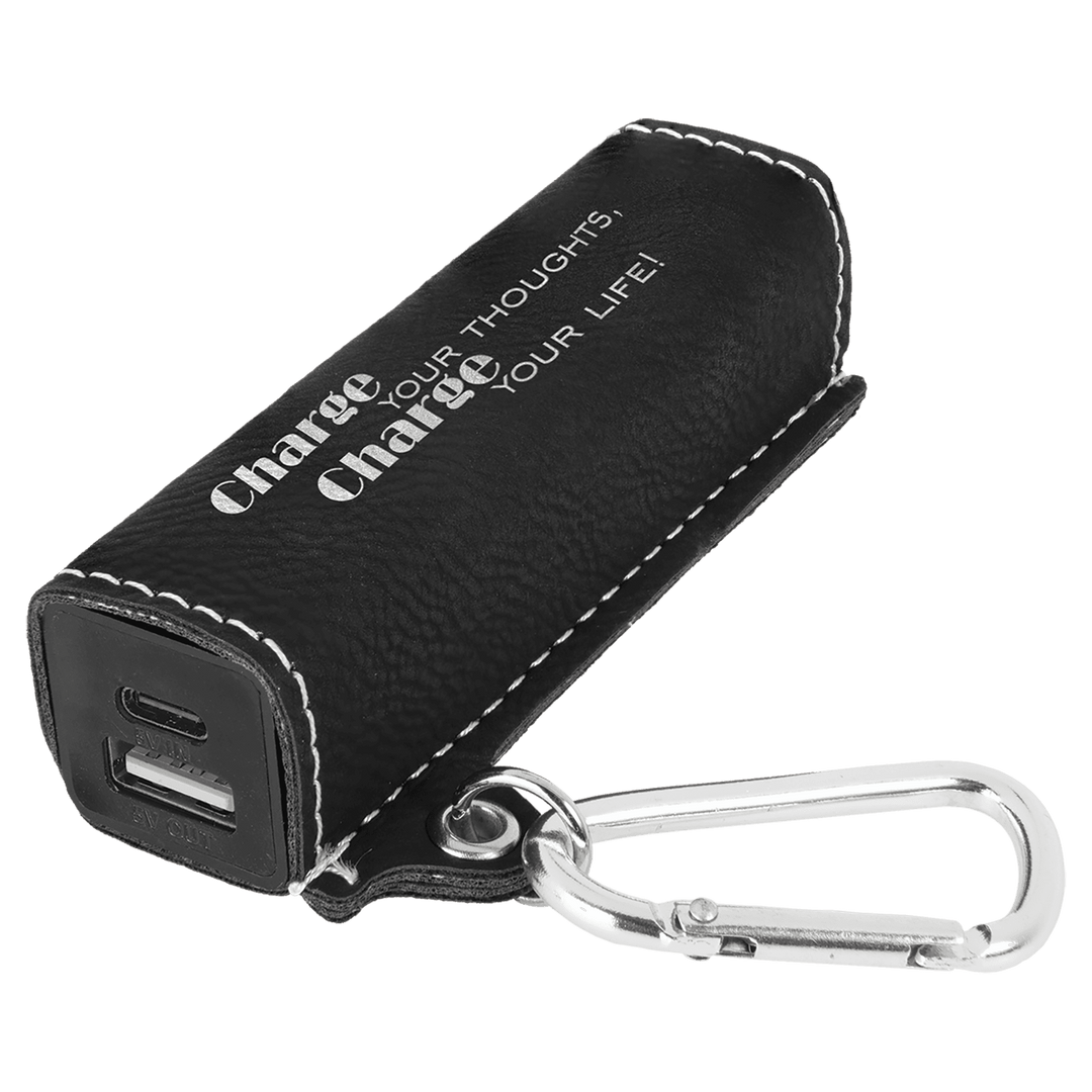 Leatherette 2200 mAh power bank in Black/Silver