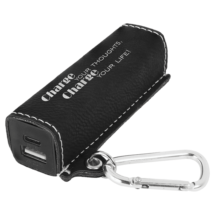Leatherette 2200 mAh power bank in Black/Silver