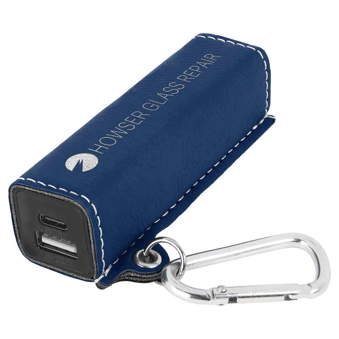 Leatherette 2200 mAh power bank in Blue/Silver