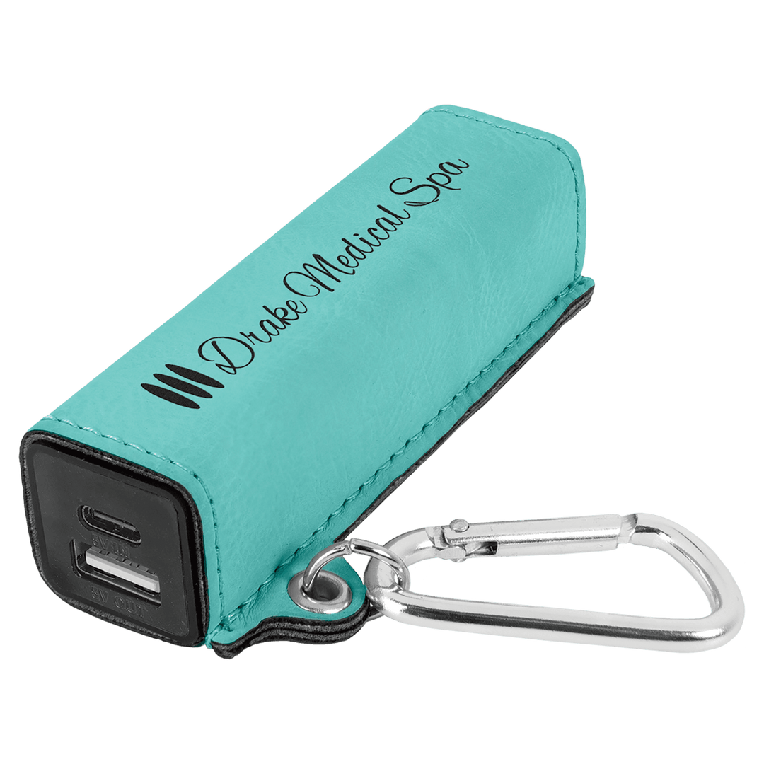 Leatherette 2200 mAh power bank in Teal