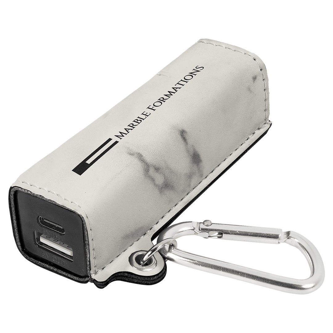 Leatherette 2200 mAh power bank in White Marble