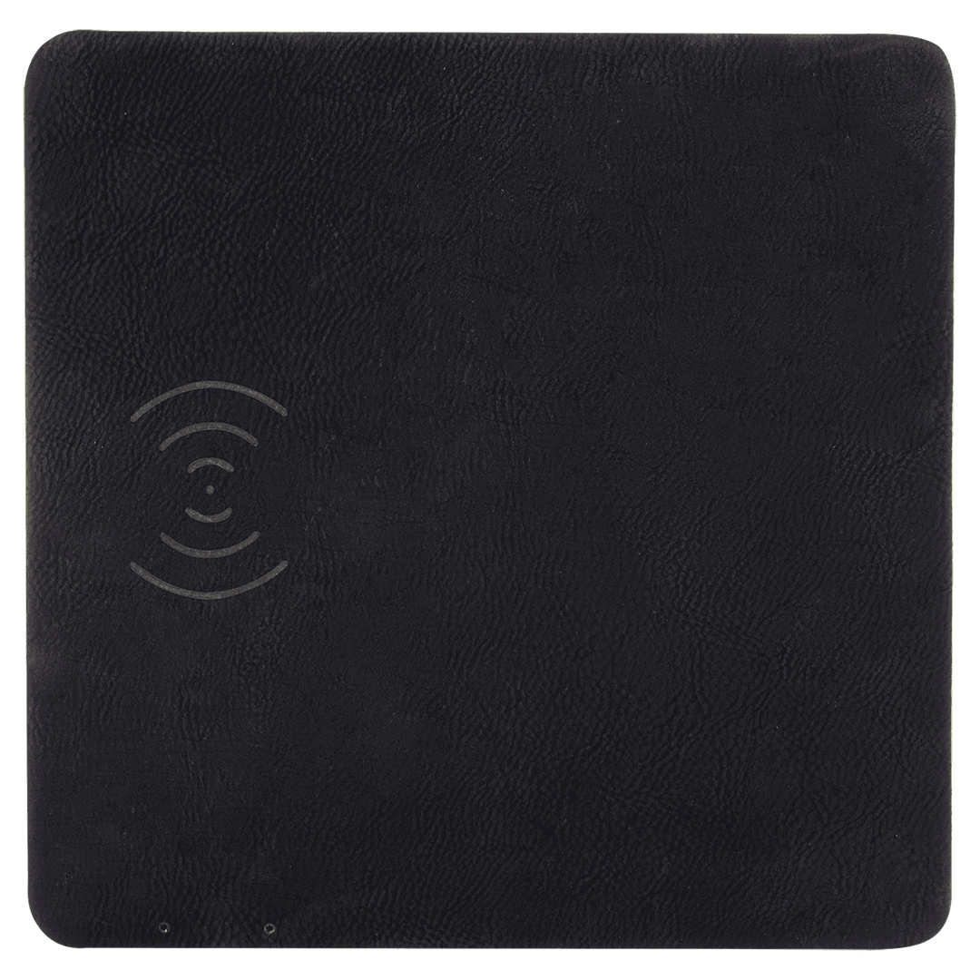 Black/silver 8 x 8 inch leatherette wireless charging mat