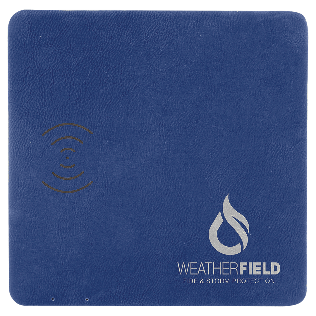 8x8 leatherette wireless charging mat in Blue/Silver