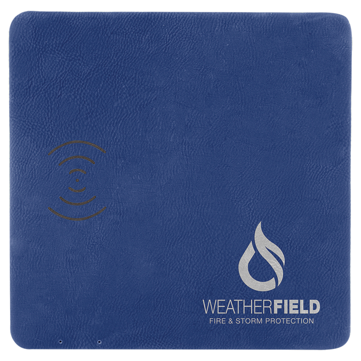 8x8 leatherette wireless charging mat in Blue/Silver