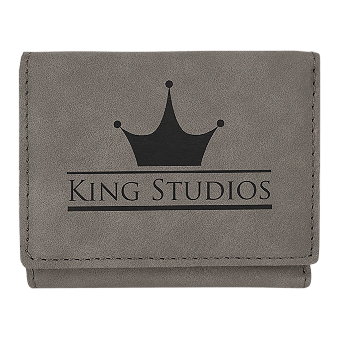 Gray 3" x 4" Laserable Leatherette Trifold Wallet