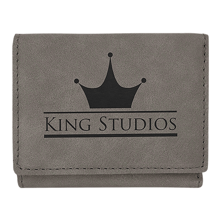 Gray 3" x 4" Laserable Leatherette Trifold Wallet
