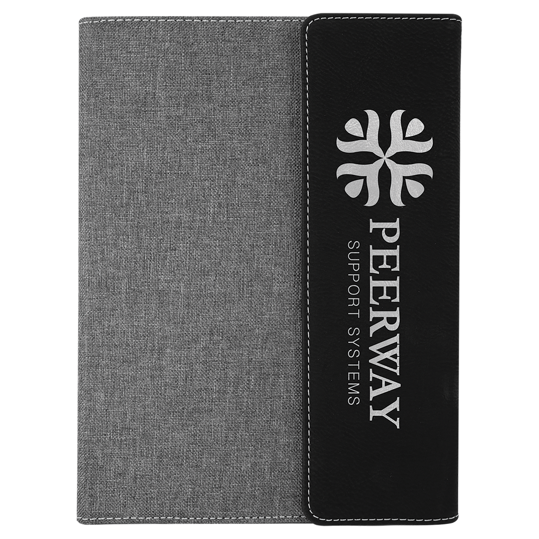 Black/Silver leatherette panel on gray canvas portfolio with notepad